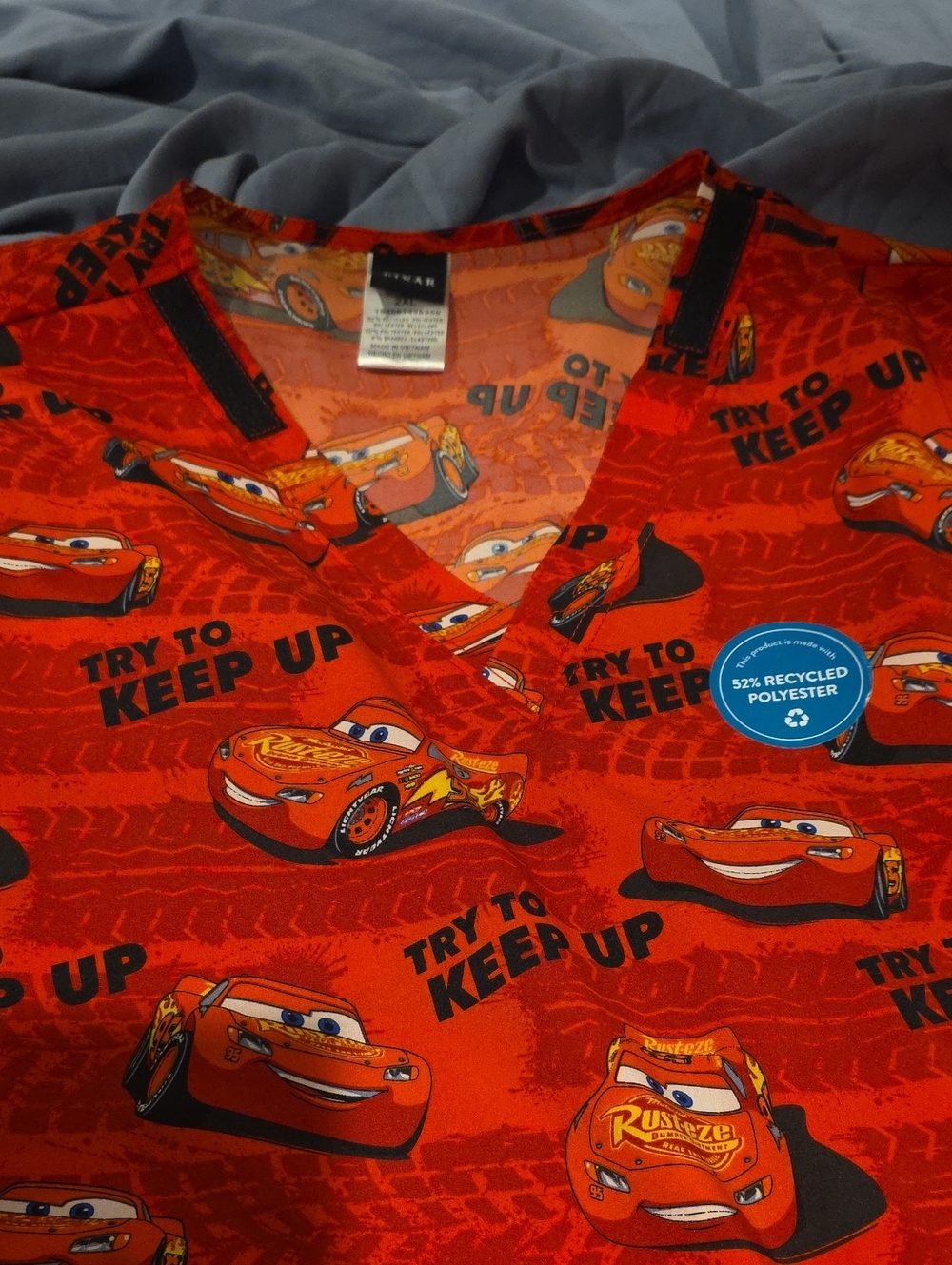 Disney Red Lightning McQueen Short Sleeve Mens Scrub Top. New With Tags